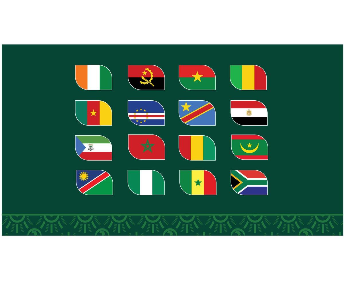 flaggor afrikansk nationer 2023 emblem lag länder afrikansk fotboll symbol logotyp design vektor illustration