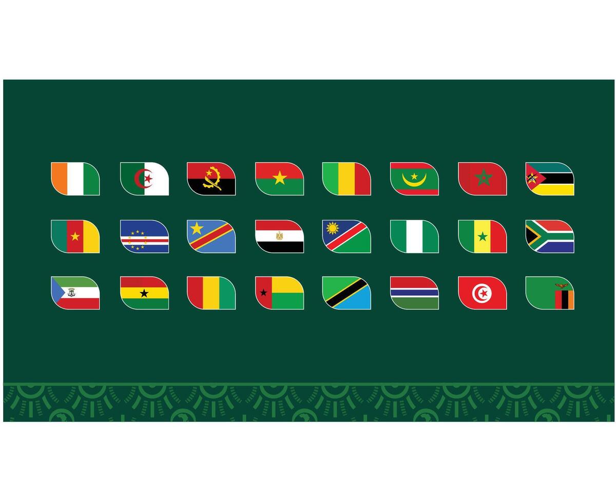 afrikanisch Nationen 2023 Embleme Flaggen Teams Länder afrikanisch Fußball Symbol Logo Design Vektor Illustration