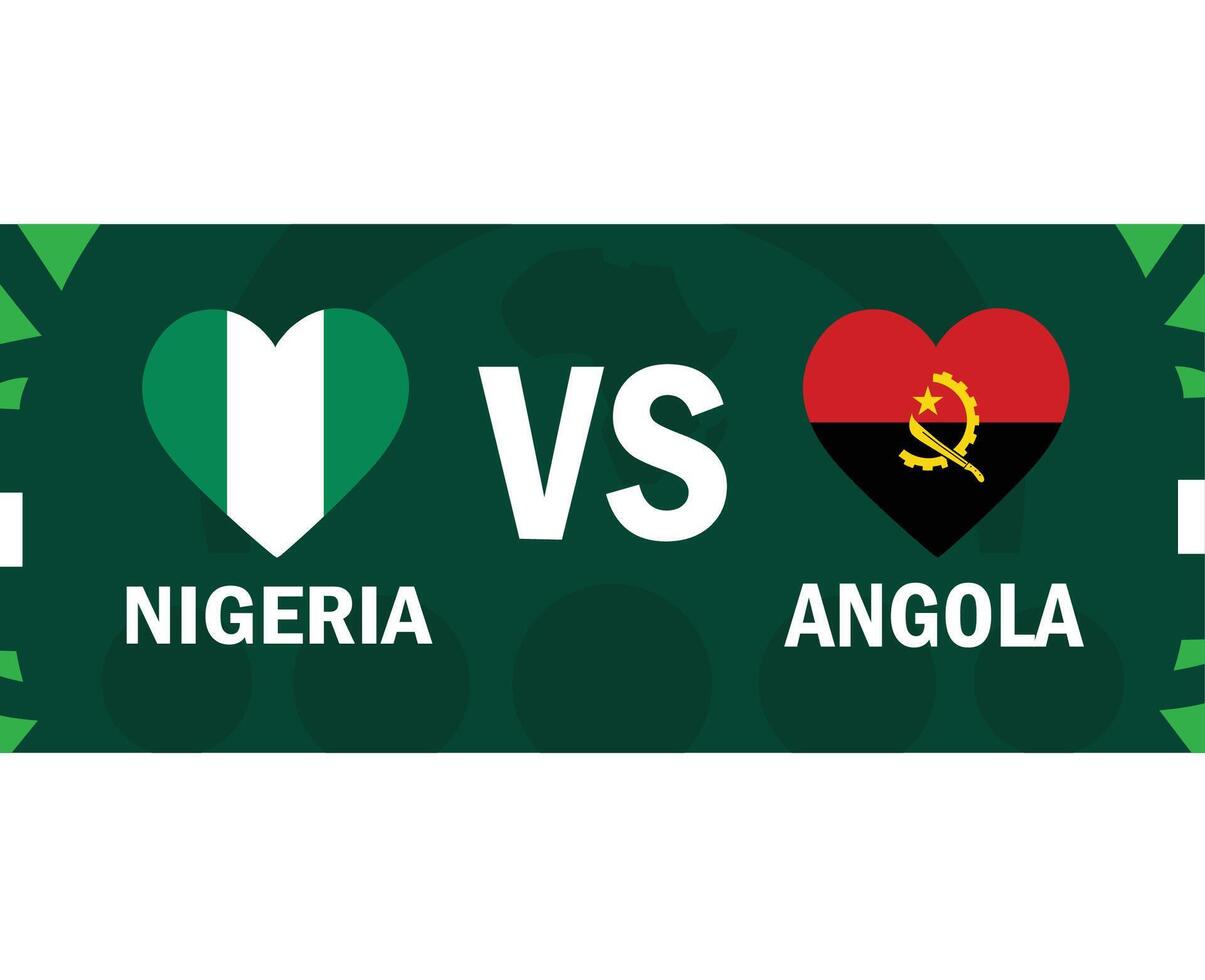 Nigeria und Angola Spiel Herz Flaggen afrikanisch Nationen 2023 Embleme Teams Länder afrikanisch Fußball Symbol Logo Design Vektor Illustration