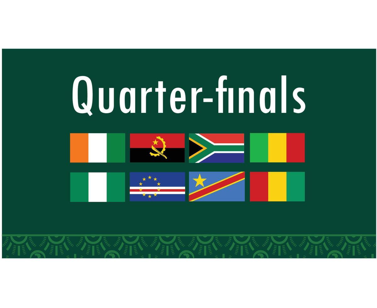 Quartal Finale Flaggen afrikanisch Embleme Nationen 2023 Teams Länder afrikanisch Fußball Symbol Logo Design Vektor Illustration