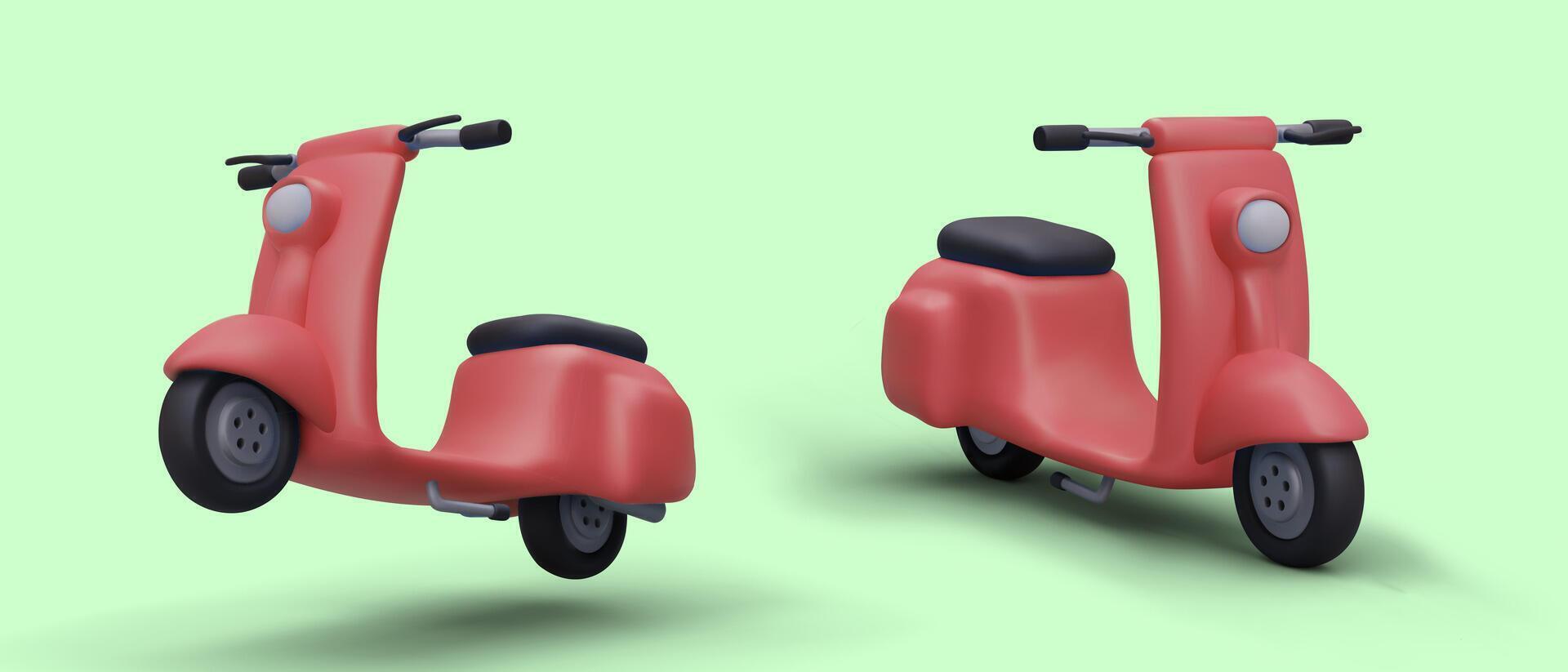 3d modern moped för ett användare. fordon i annorlunda poserar. realistisk illustration på färgad tillbaka vektor