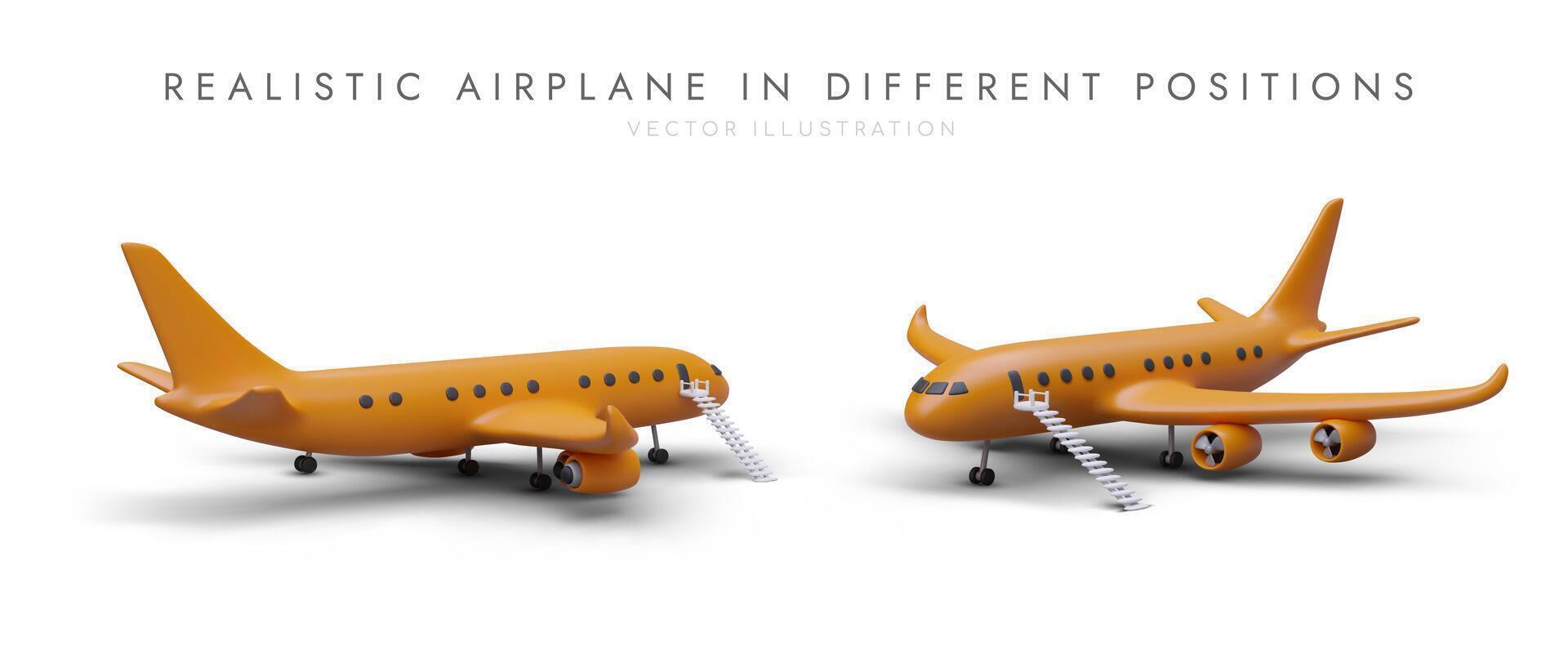 realistisch Flugzeuge im anders Positionen. isoliert farbig 3d Objekte mit Schatten zum Werbung vektor