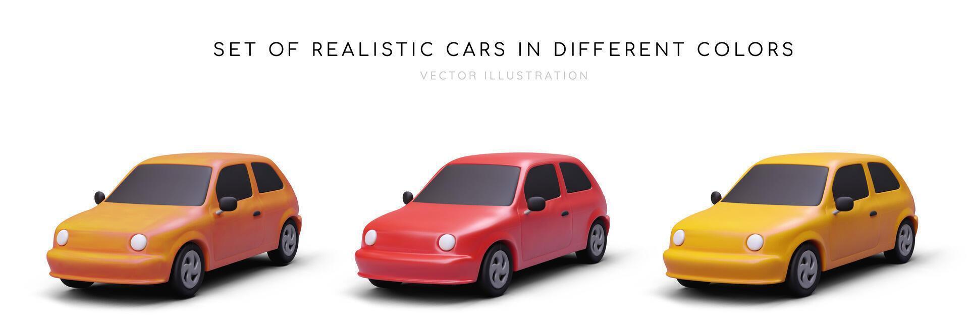uppsättning av annorlunda 3d realistisk bilar. urban, stad transport begrepp vektor