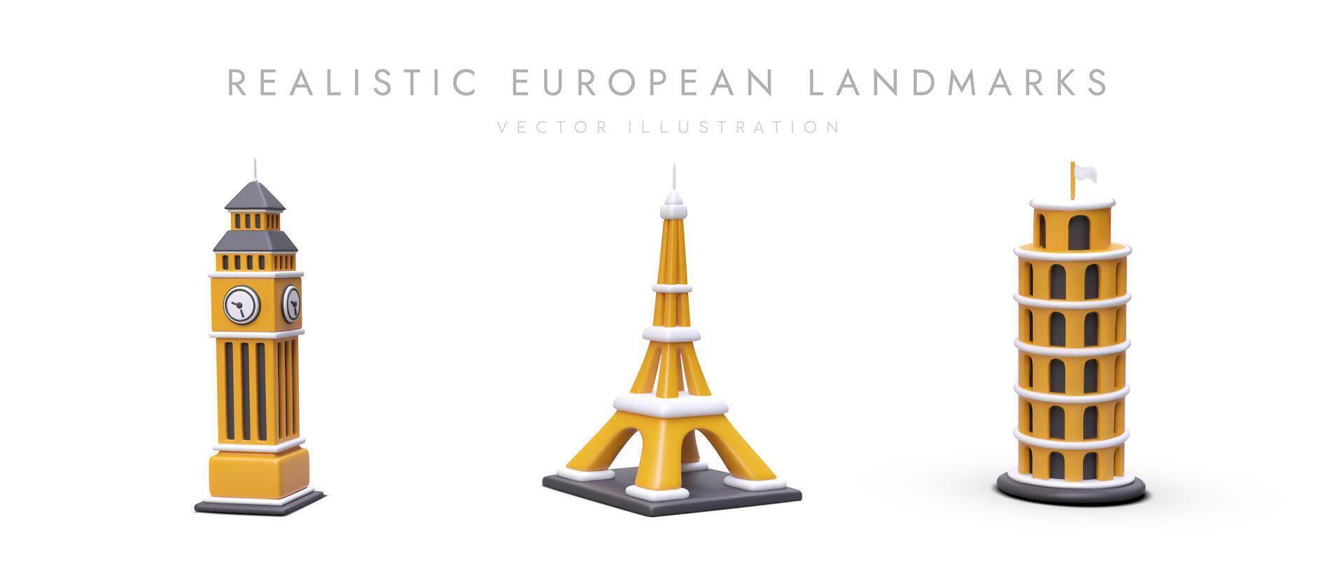 uppsättning av realistisk europeisk arkitektonisk monument. 3d ikoner för modern design vektor