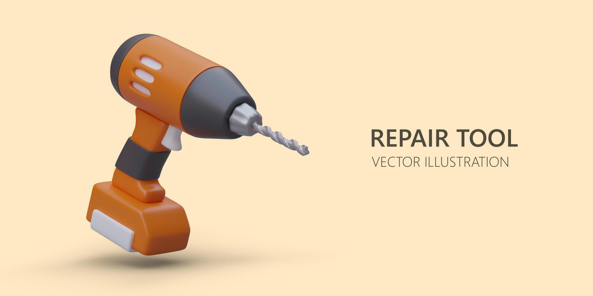 verktyg för reparera, konstruktion. reklam affisch med 3d elektrisk borra vektor