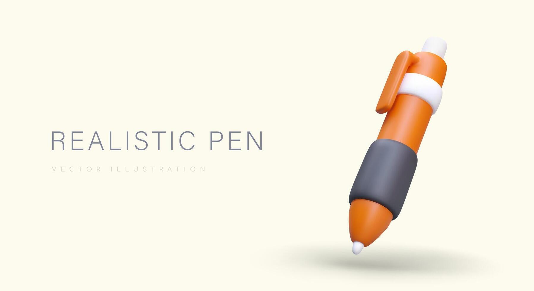 3d Vektor Illustration mit Orange Stift. Werbung Poster zum Schreibwaren Geschäft Konzept