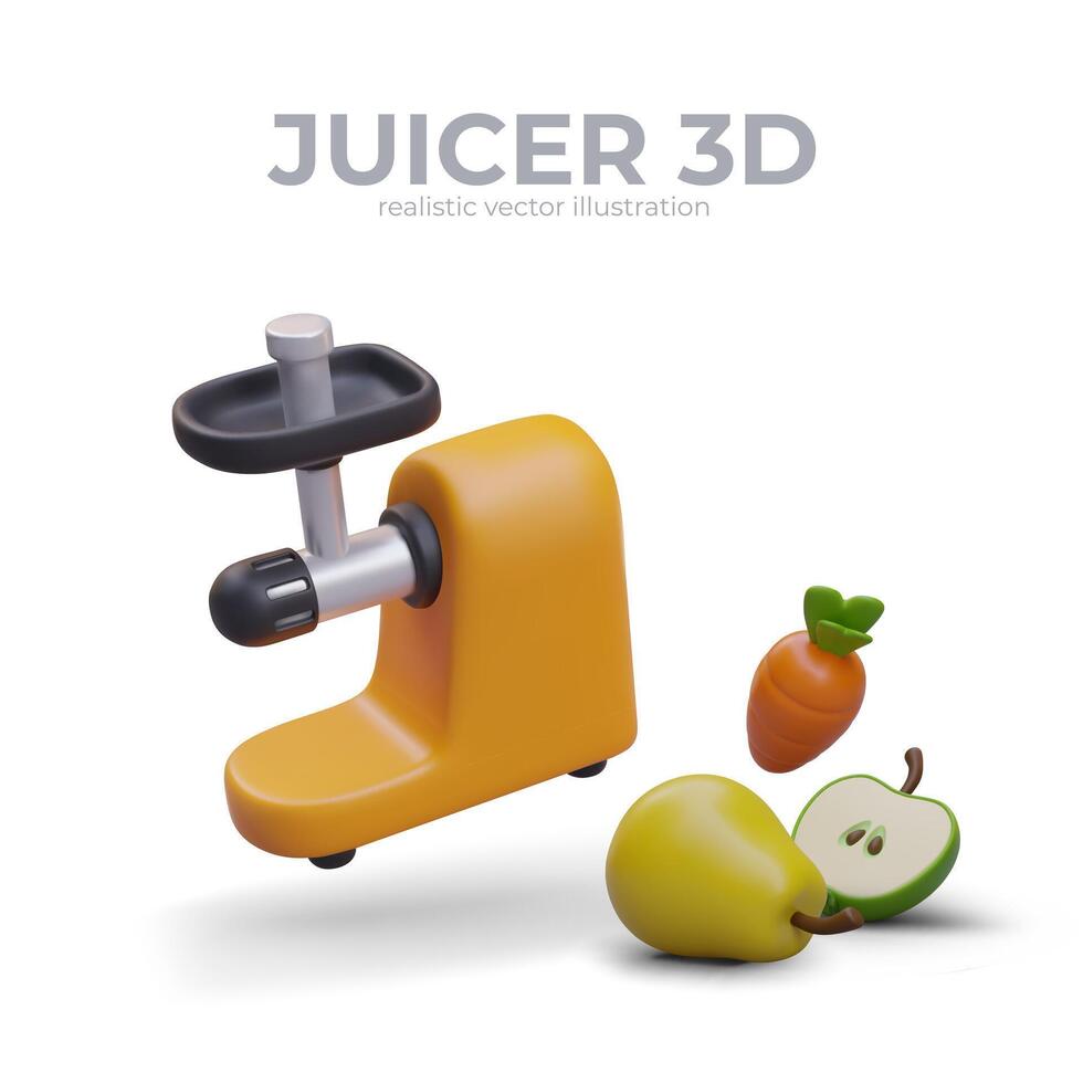 3d juicepress, päron, äpple, morot. modern kök elektrisk Utrustning vektor