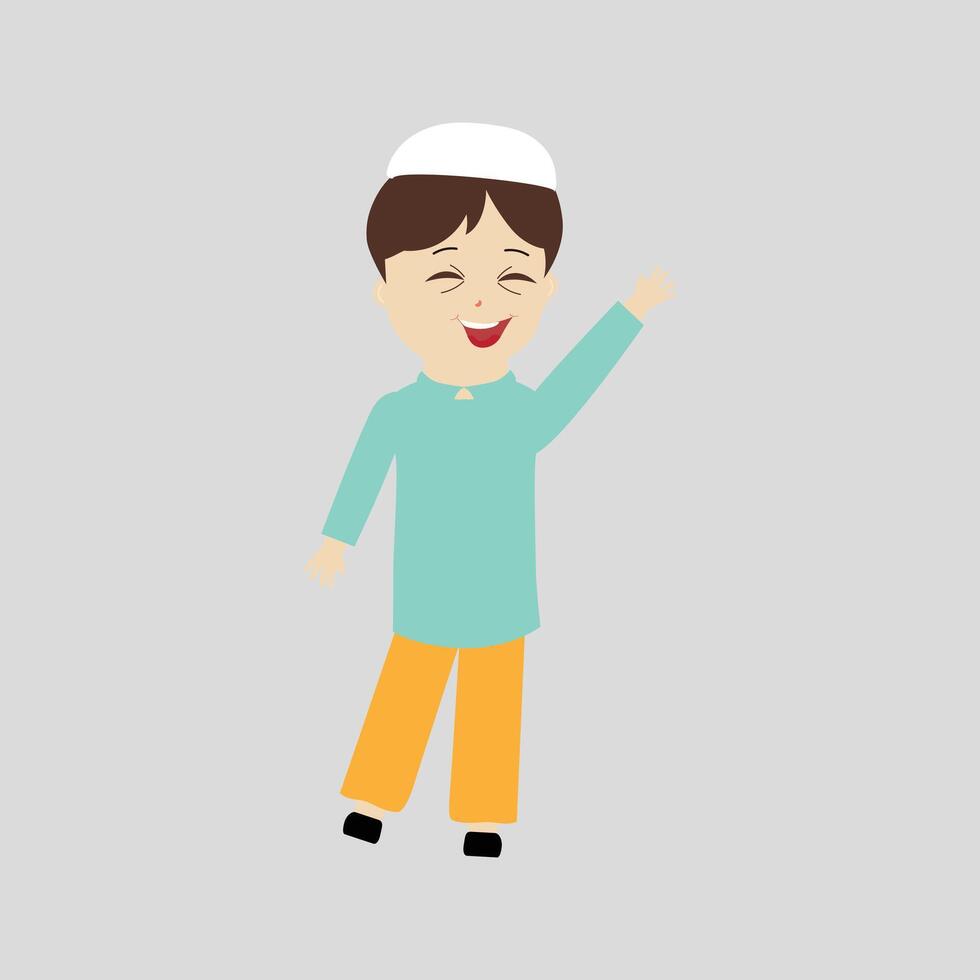 glücklich Muslim Junge Karikatur Charakter Vektor. Muslim Junge beten, wenig Muslim Kind anders Pose und Gefühl Frieden. vektor