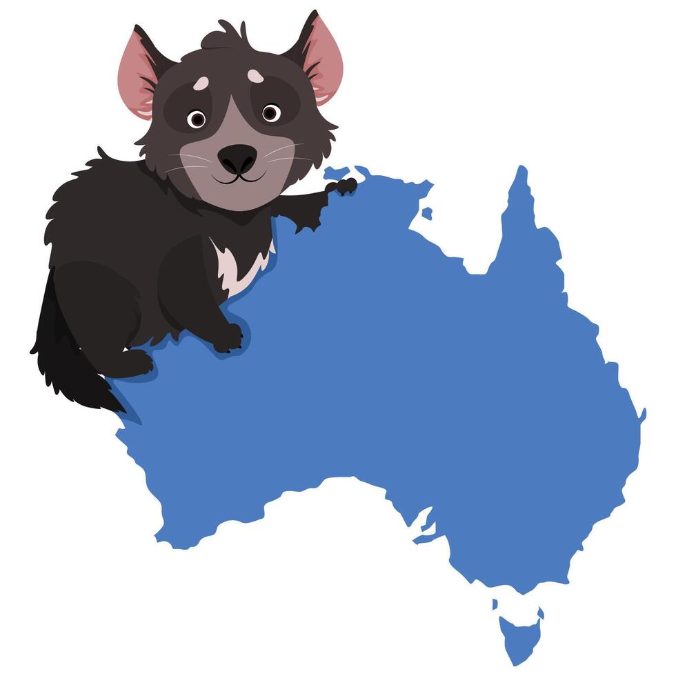 söt tasmaniska jäkel Sammanträde på topp av en Karta av Australien vektor