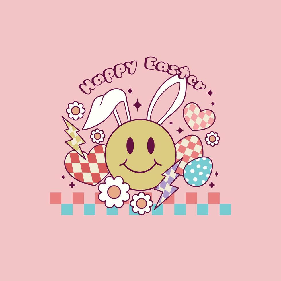 süß retro Illustration von glücklich Gesicht mit Hase Ohren zum Ostern Ferien vektor