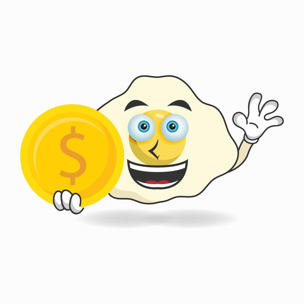 ägg maskot karaktär håller mynt. vektor illustration