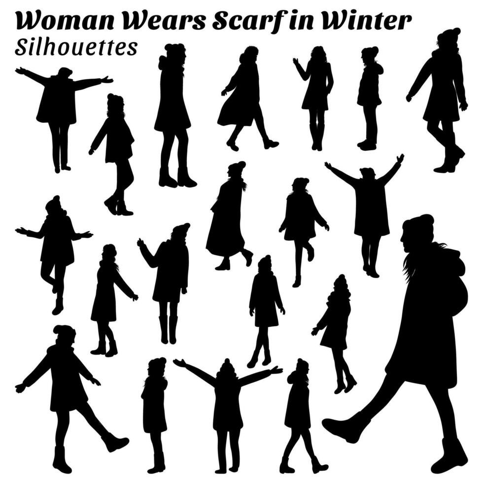 samling av kvinnor bär halsdukar i vinter- vektor