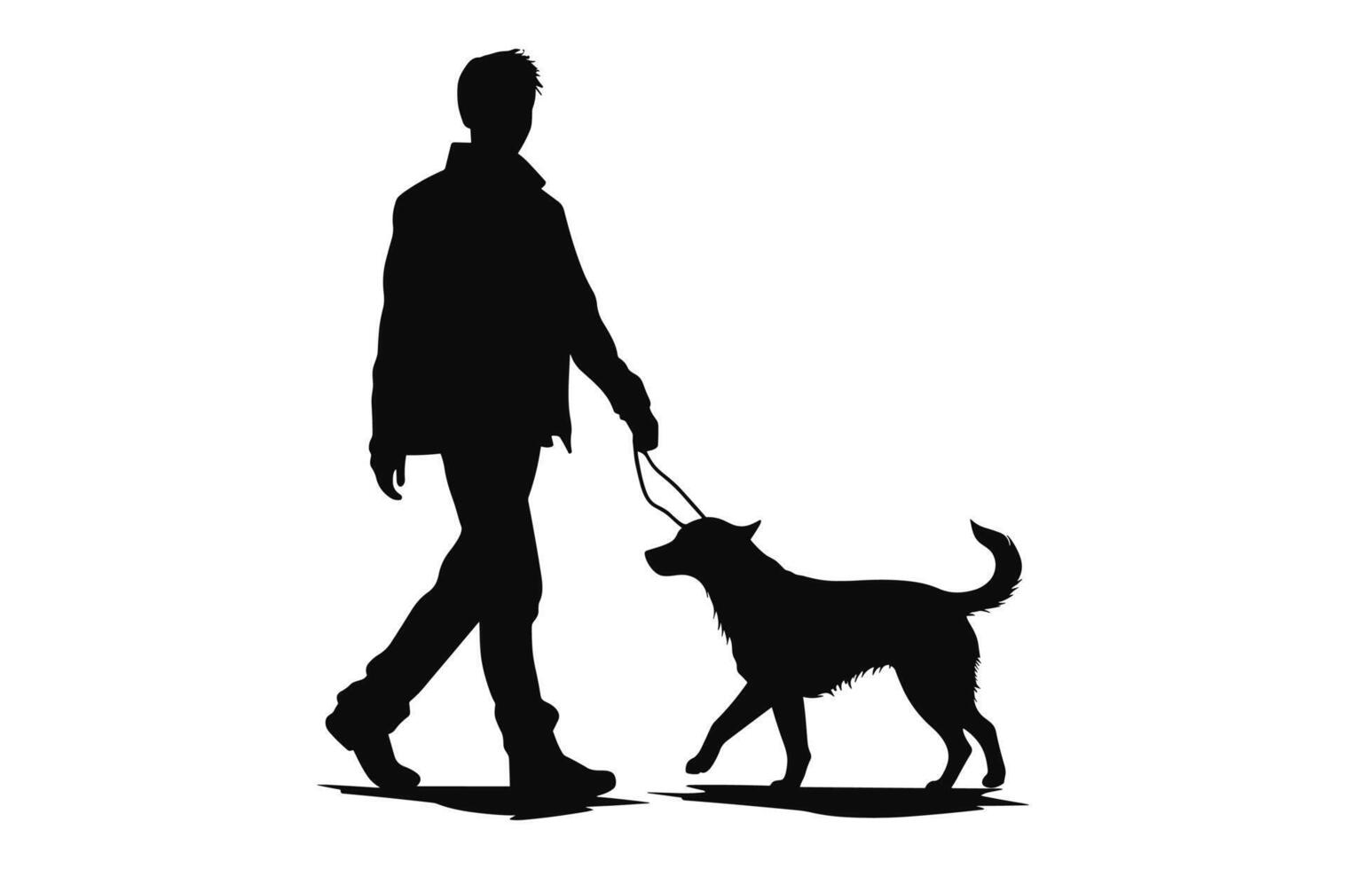 en man gående med hund vektor silhuett fri