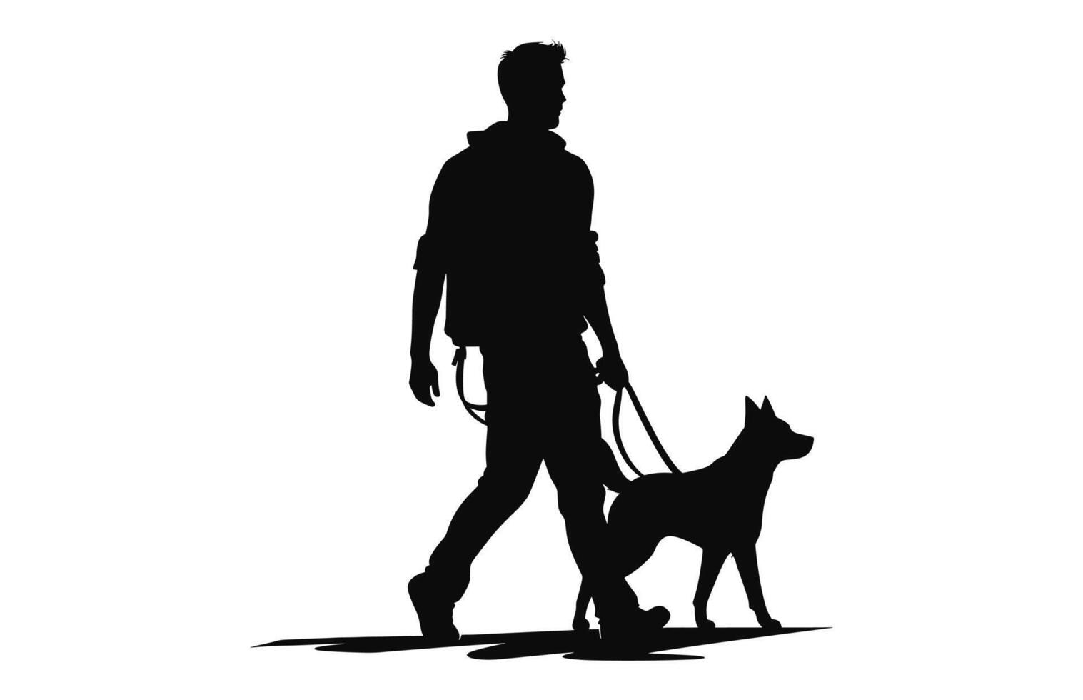 ein Mann Gehen mit Hund Vektor Silhouette kostenlos