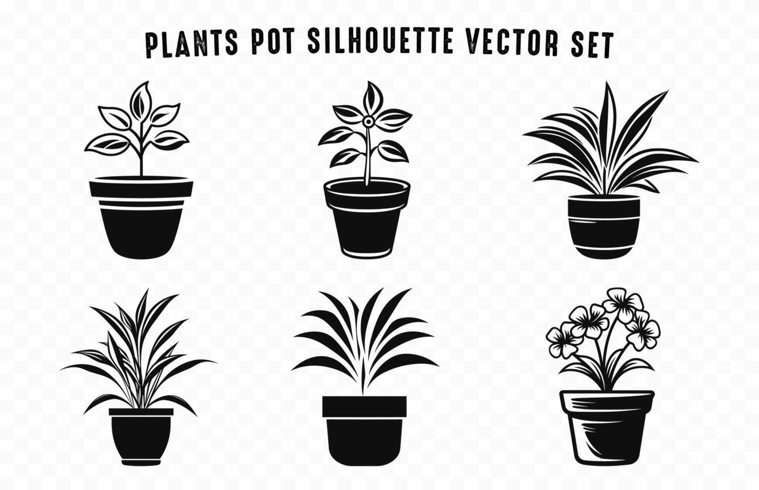 Pflanzen Topf Silhouette schwarz Vektor Satz, eingetopft Pflanze Baum Silhouetten kostenlos Sammlung