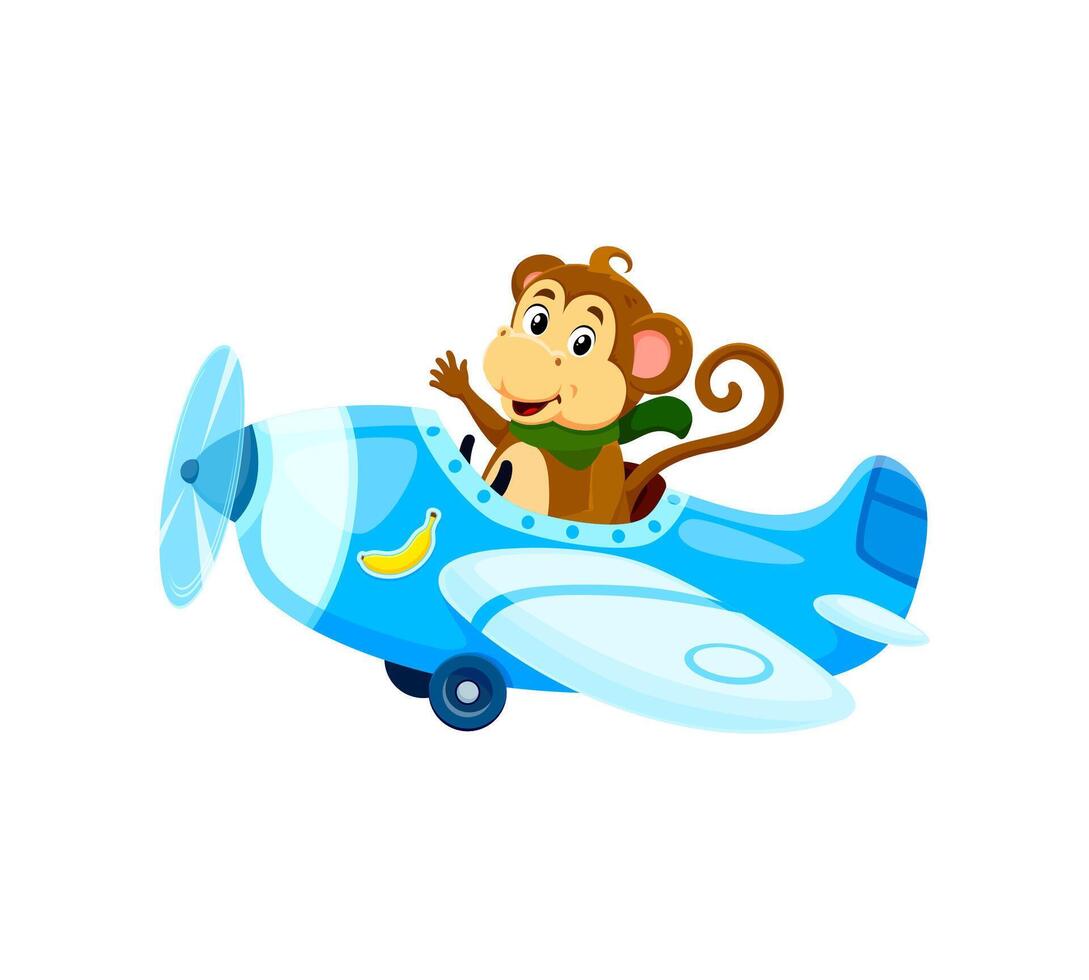 Karikatur Baby Affe Tier Charakter auf Flugzeug vektor