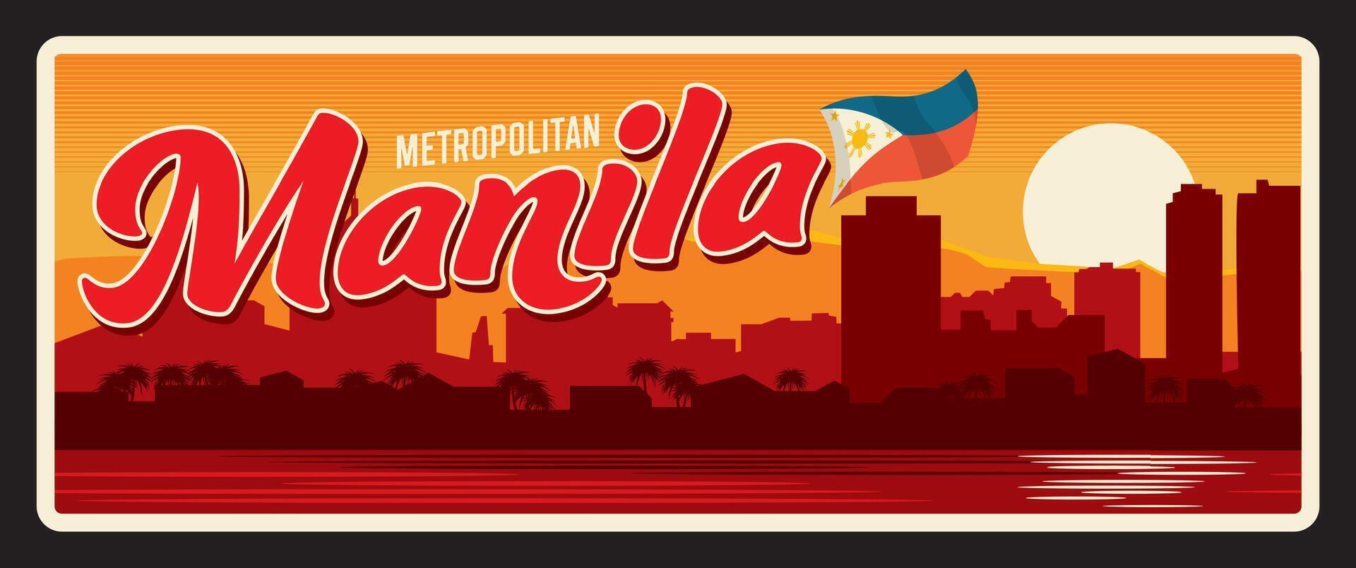 Manila Hauptstadt von Philippinen, retro Reise Teller vektor