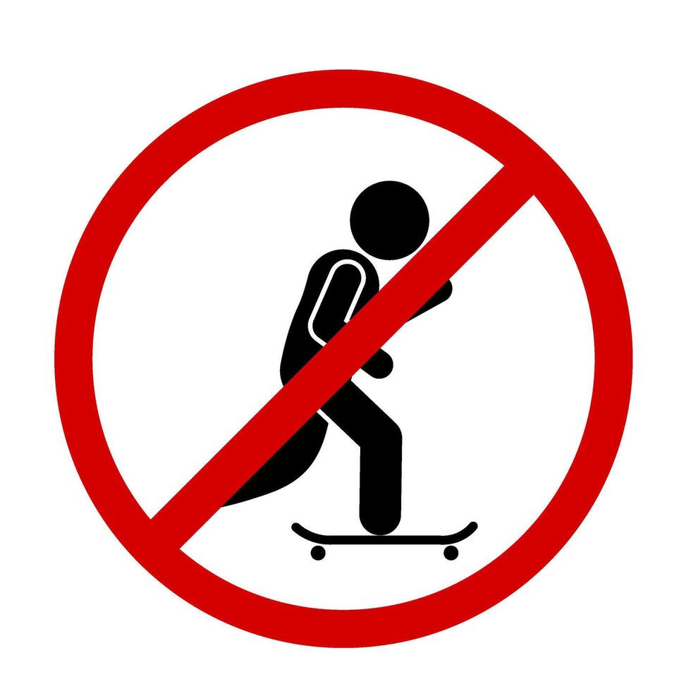 Nej skateboard tecken på vit bakgrund. vektor illustration.