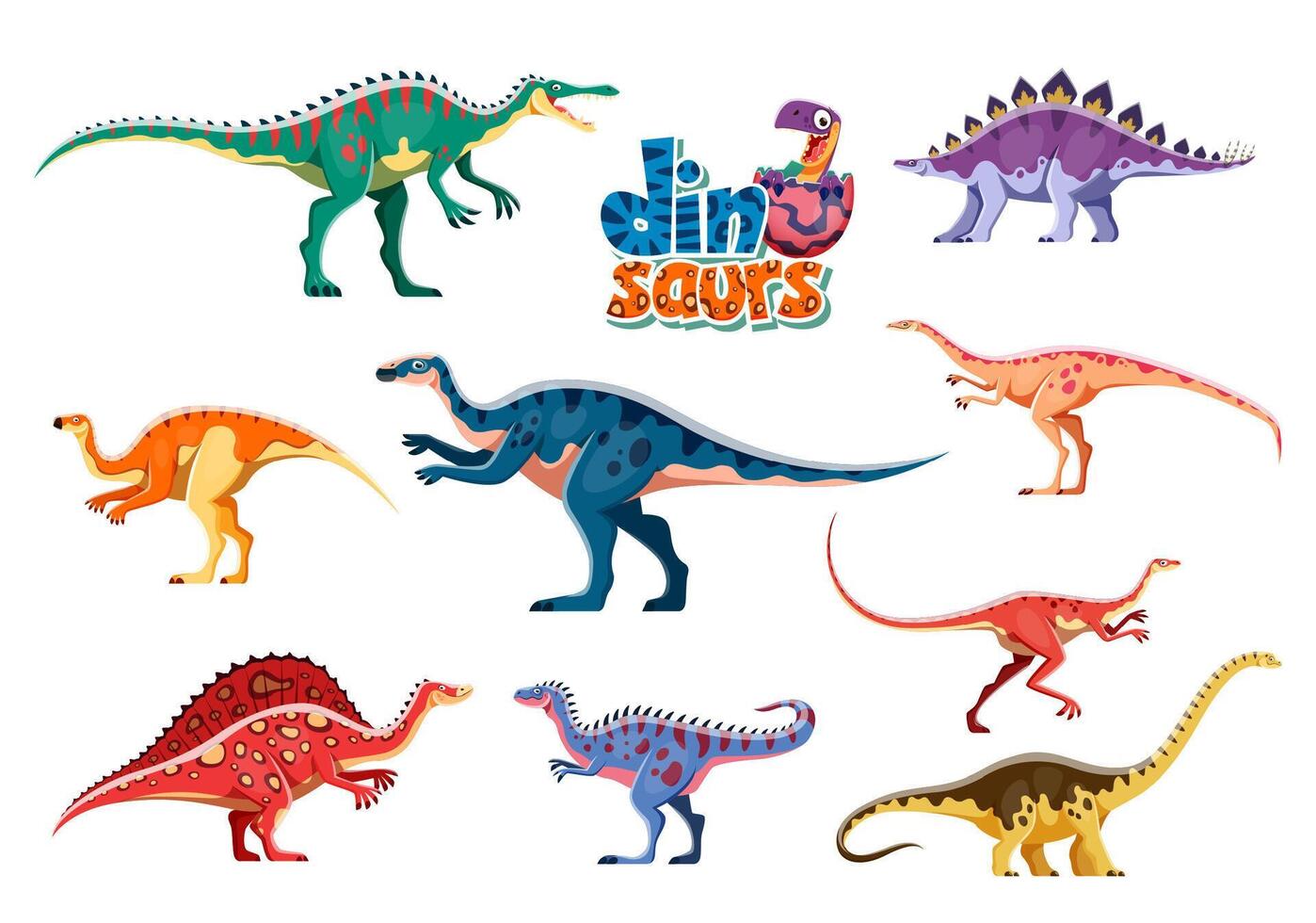 isolerat dinosaurier söt tecknad serie tecken uppsättning vektor