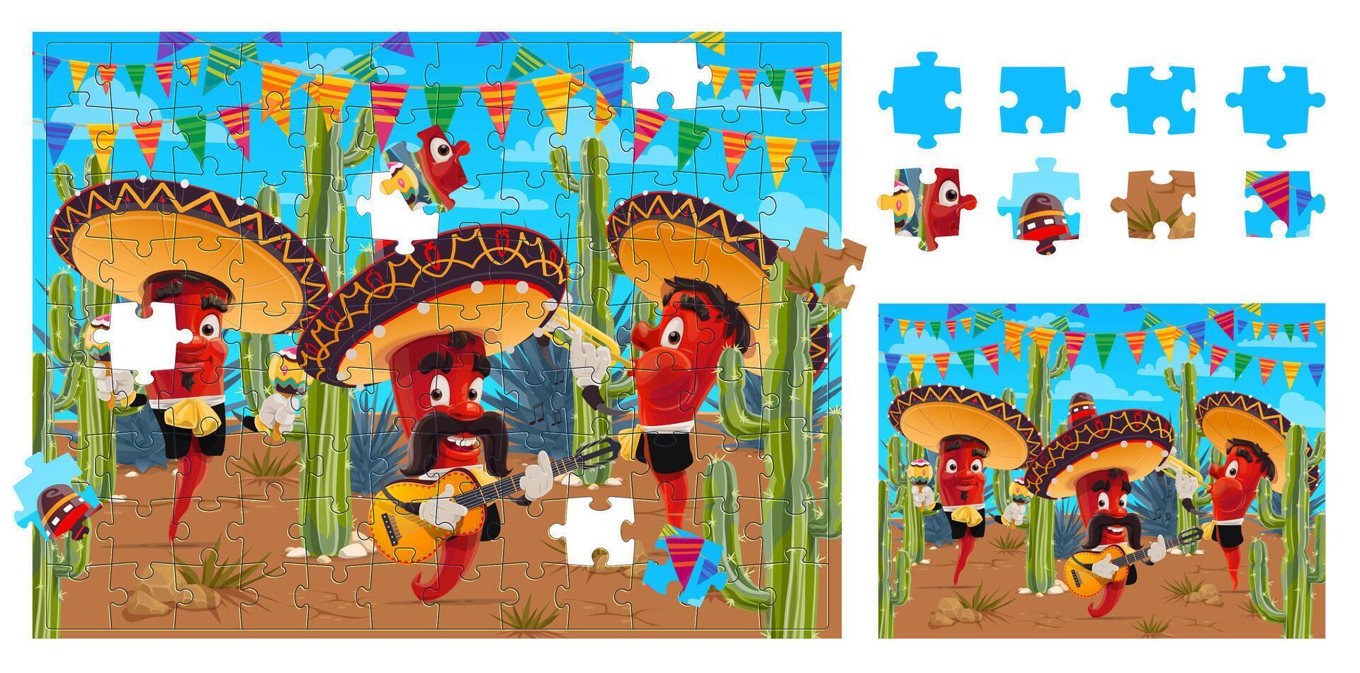 Puzzle Puzzle Spiel mit Chili Mariachi Pfeffer vektor