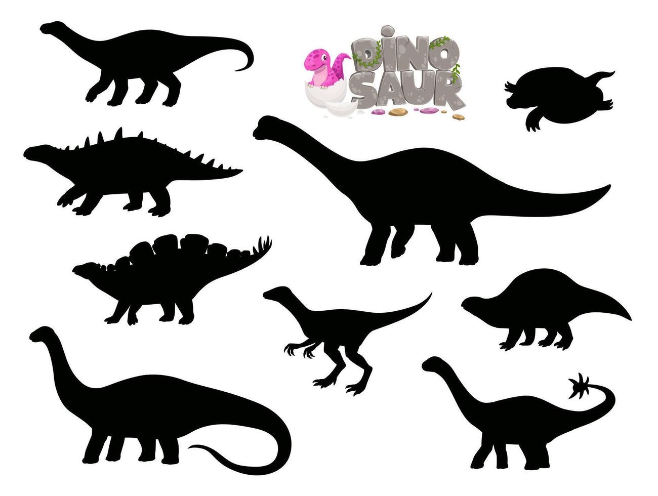 tecknad serie dinosaurie rolig tecken silhuetter vektor