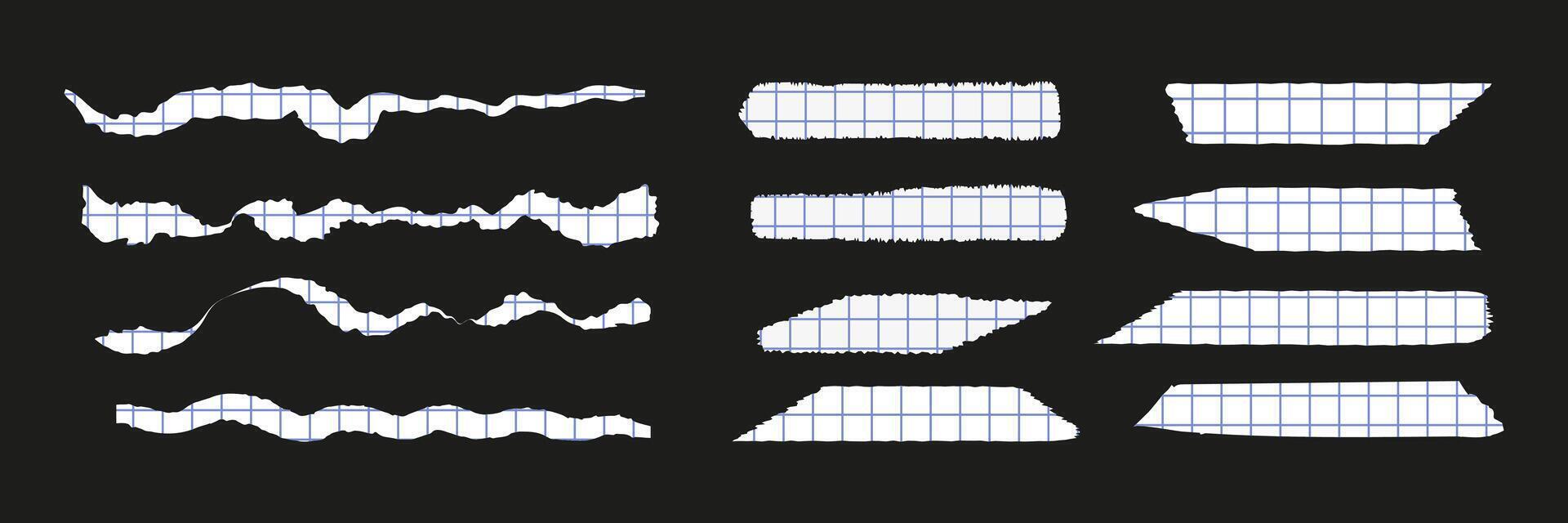 Sammlung von zerrissen Papier Stücke. schwarz Platz Frames mit irregulär Kanten.set von Silhouetten von zerrissen rechteckig Formen. Stück von Grunge Collage Aufkleber. vektor