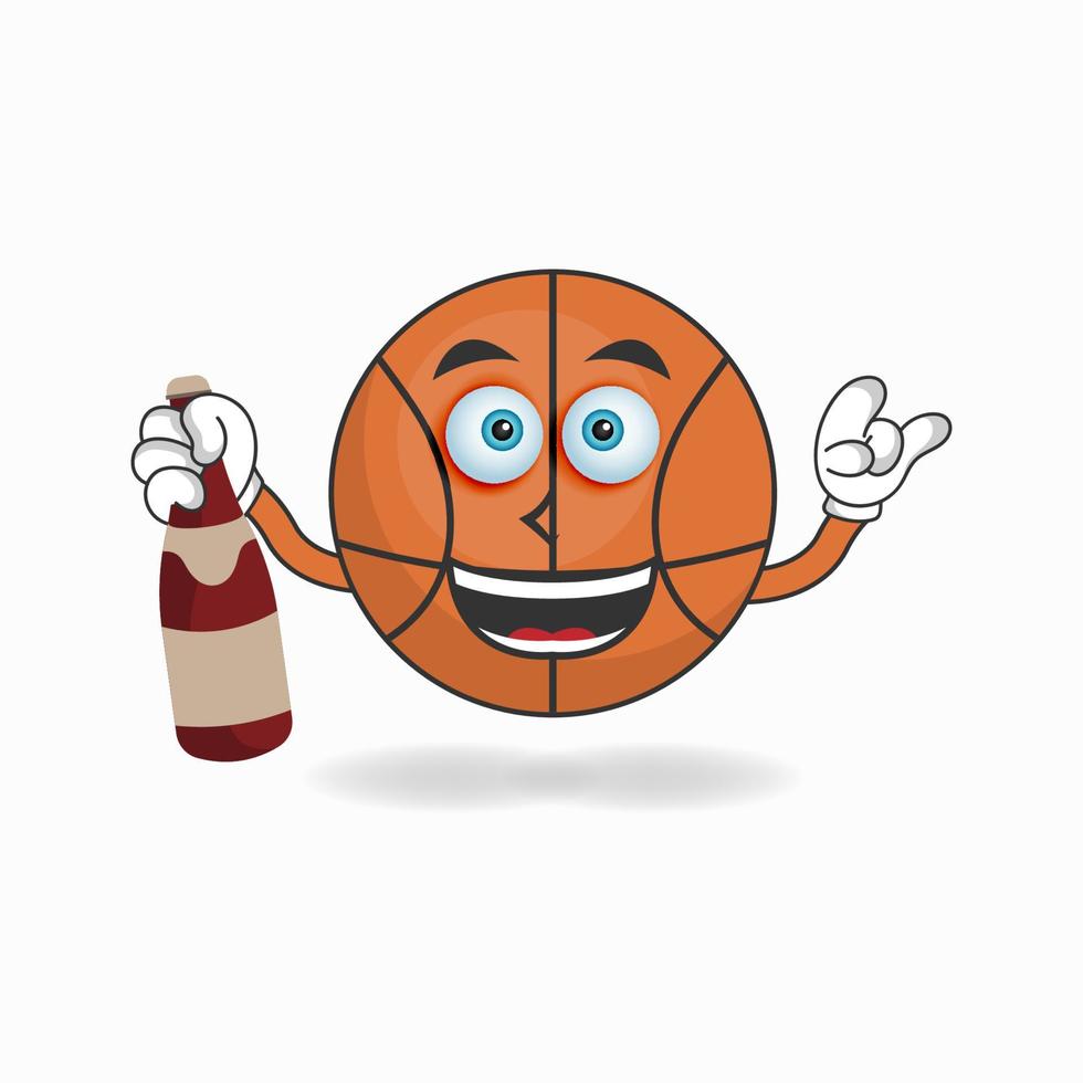 basket maskot karaktär som håller en flaska. vektor illustration