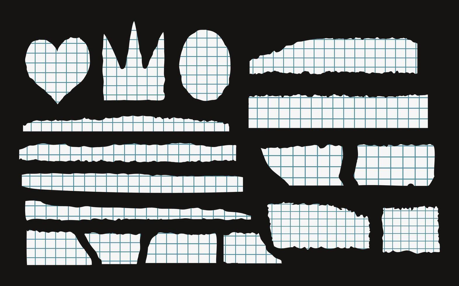 Sammlung von zerrissen Papier Stücke. schwarz Platz Frames mit irregulär Kanten.set von Silhouetten von zerrissen rechteckig Formen. Stück von Grunge Collage Aufkleber. vektor