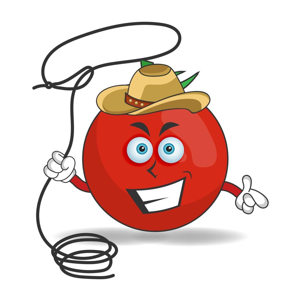 Der Tomaten-Maskottchen-Charakter wird zum Cowboy. Vektor-Illustration vektor
