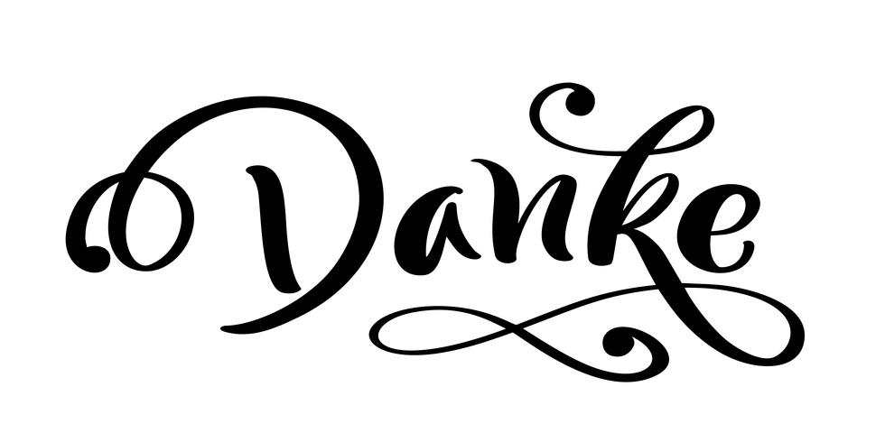 Vektor handgezeichnete Schriftzug Danke. Elegante moderne handschriftliche Kalligraphie mit dankbarem Zitat. Vielen Dank Deutsch Ink Illustration. Typografieplakat auf weißem Hintergrund. Für Karten, Einladungen, Drucke etc