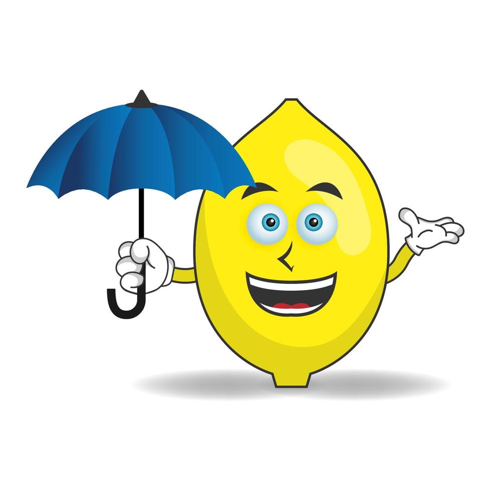 citron maskot karaktär som håller ett paraply. vektor illustration