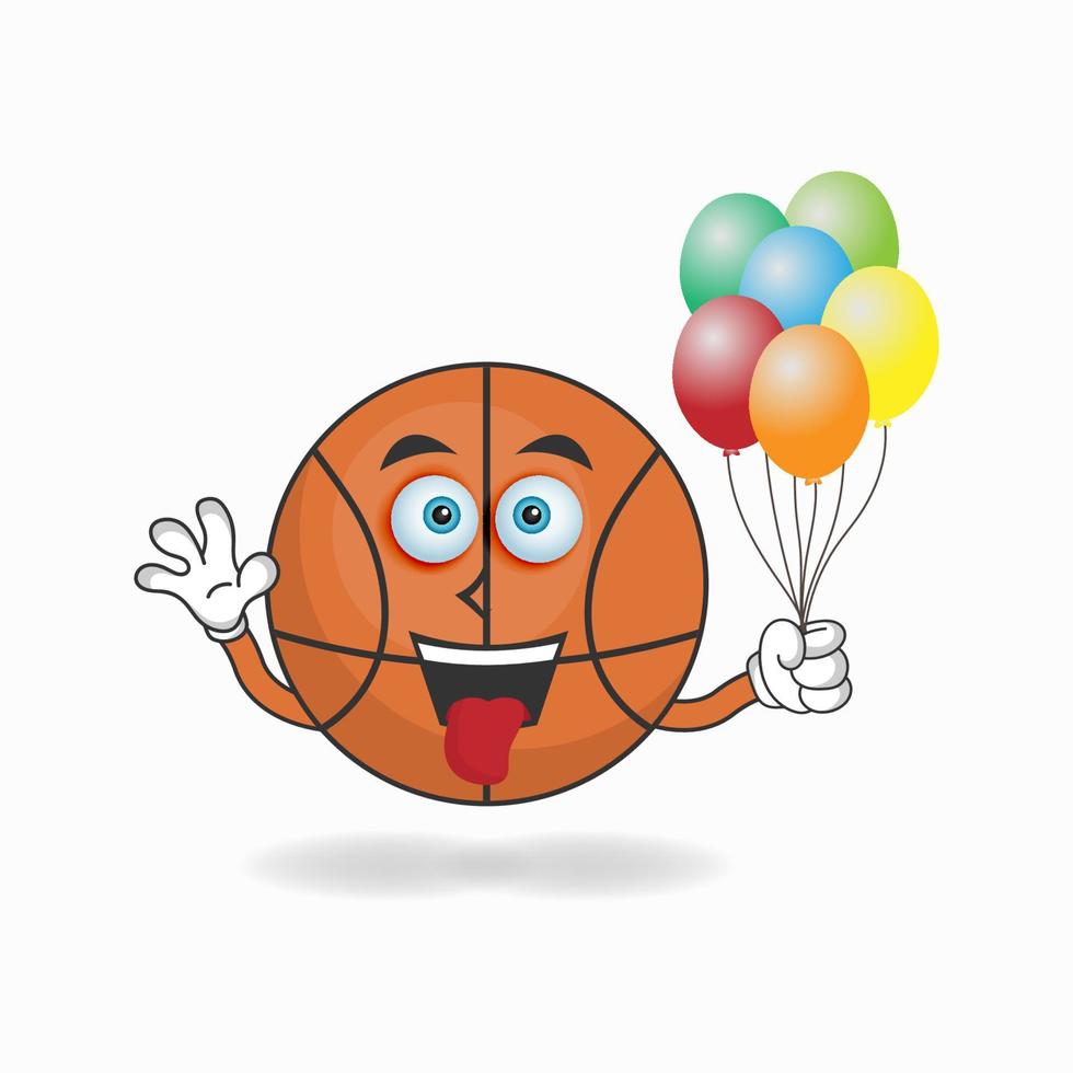 basket maskot karaktär som håller en ballong. vektor illustration