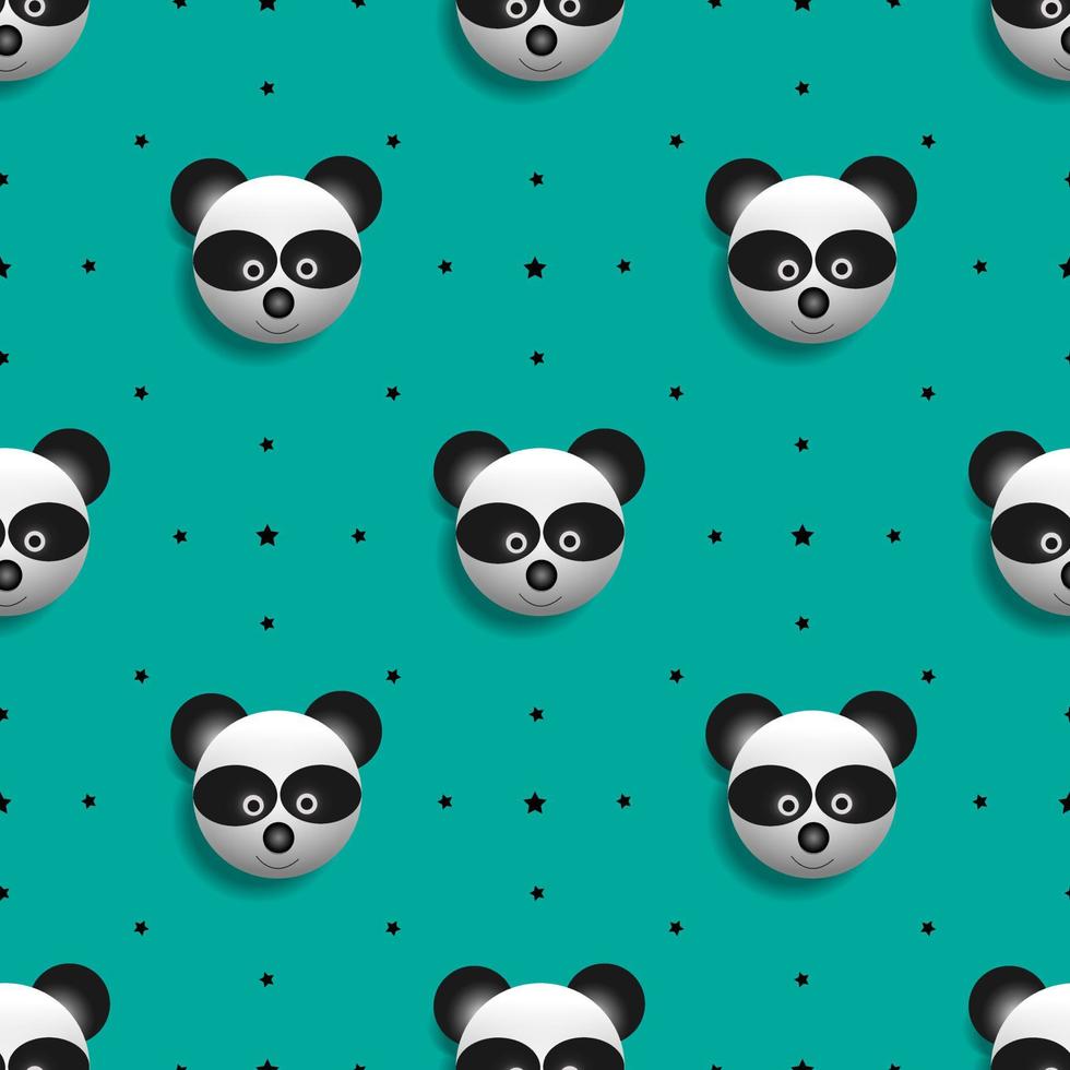Vektor-Illustration von Pandabären-Tierdesign und kleinen Sternflecken. grüner Hintergrund. nahtlose Musterdesigns für Tapeten, Kulissen, Cover, Scherenschnitt, Aufkleber und Drucke auf Stoff. vektor