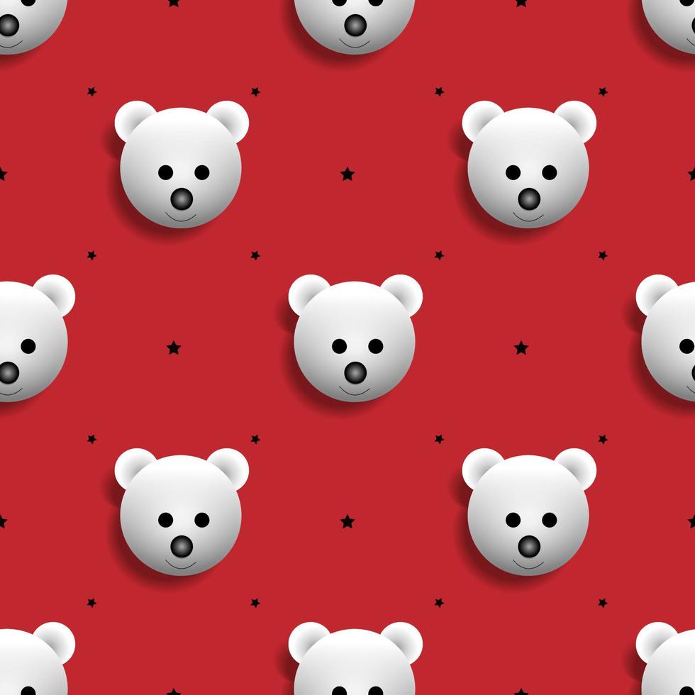 vektor illustration av vit björn djur ansikte design. röd bakgrund. sömlösa mönster för tapeter, bakgrunder, omslag, pappersklipp, klistermärken och tryck på tyg.
