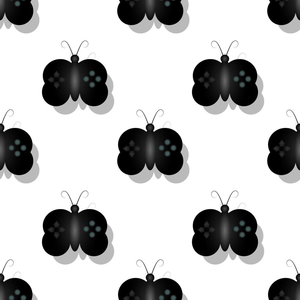 svart fjäril design illustration vektor kombination spelikon. vit bakgrund. sömlösa mönster för tapeter, bakgrunder, omslag, pappersklipp, klistermärken och tryck på tyg.
