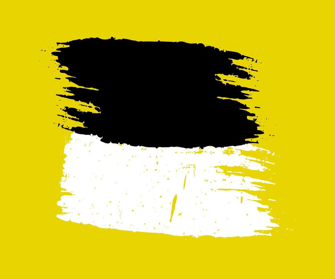 svart gul vit bläck stänk uppsättning, en stänk årgång textur uppsättning av fläckar, stänk, borsta stroke stänk, uppsättning av vattenfärg borsta slag, svart och vit måla stroke borsta på vit vektor