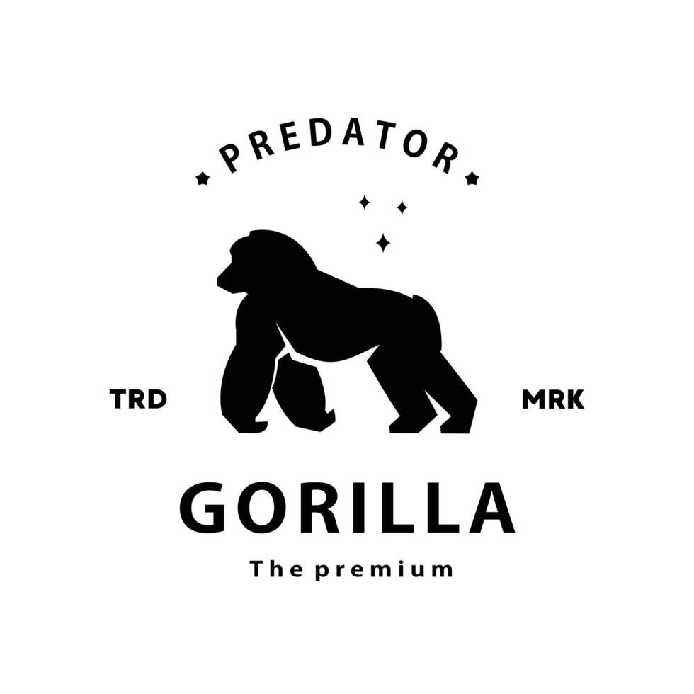 årgång retro hipster gorilla logotyp vektor översikt silhuett konst ikon