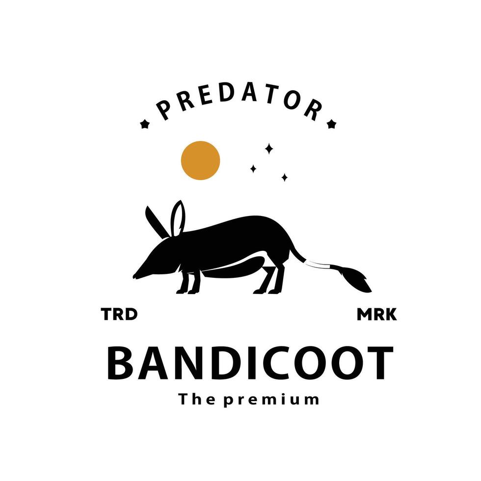 Jahrgang retro Hipster Bandicoot Logo Vektor Gliederung Silhouette Kunst Symbol
