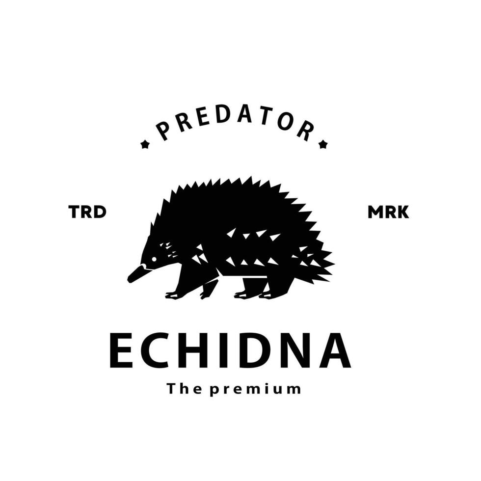 årgång retro hipster echidna logotyp vektor översikt silhuett konst ikon