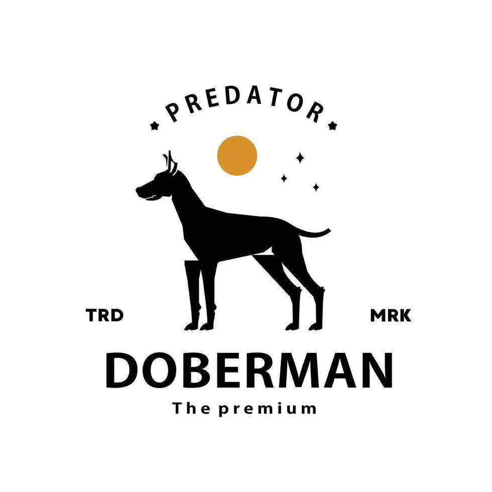 årgång retro hipster doberman logotyp vektor översikt silhuett konst ikon