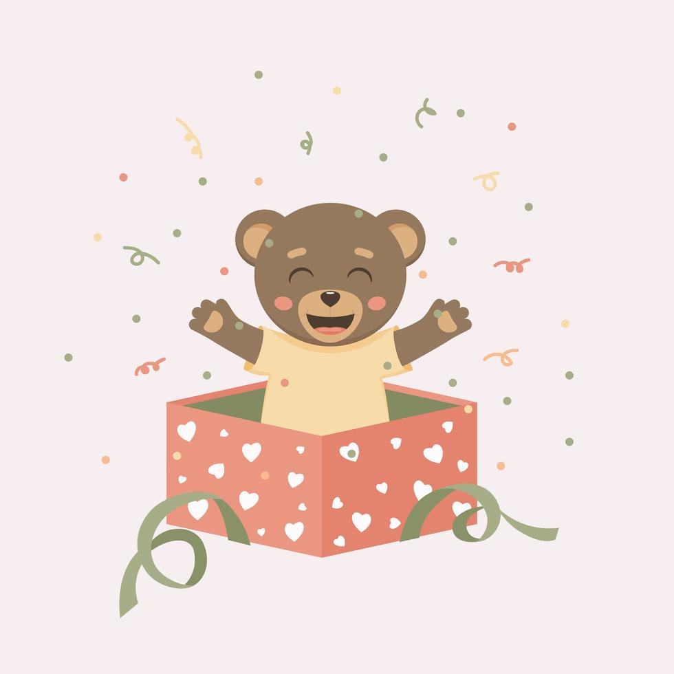 Teddybär in einer Box, Überraschungsgeschenk. Vektor-Illustration vektor