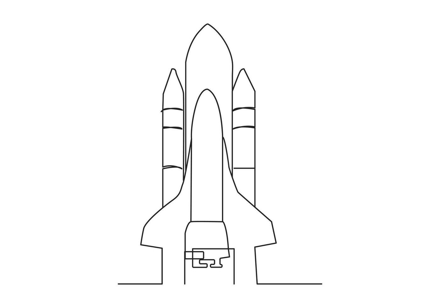 raket i kontinuerlig ett linje teckning. raket Plats fartyg lansera linje konst vektor illustration