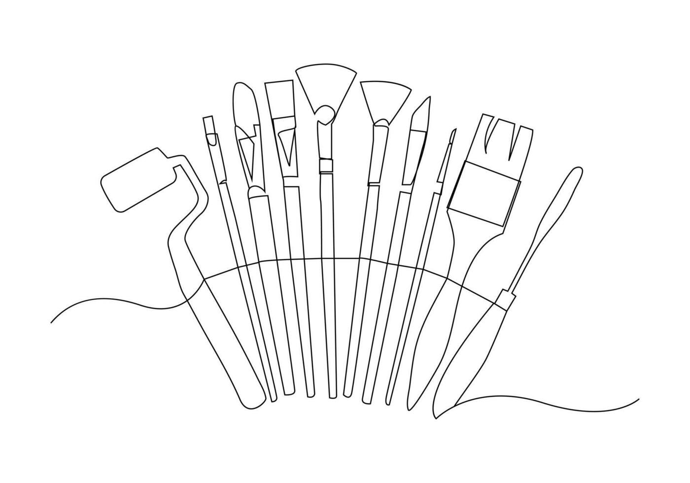 Farbe Bürste im kontinuierlich einer Linie Zeichnung. künstlerisch Bürsten und Gemälde Palette einer Linie Zeichnung Vektor Illustration isoliert auf Weiß Hintergrund