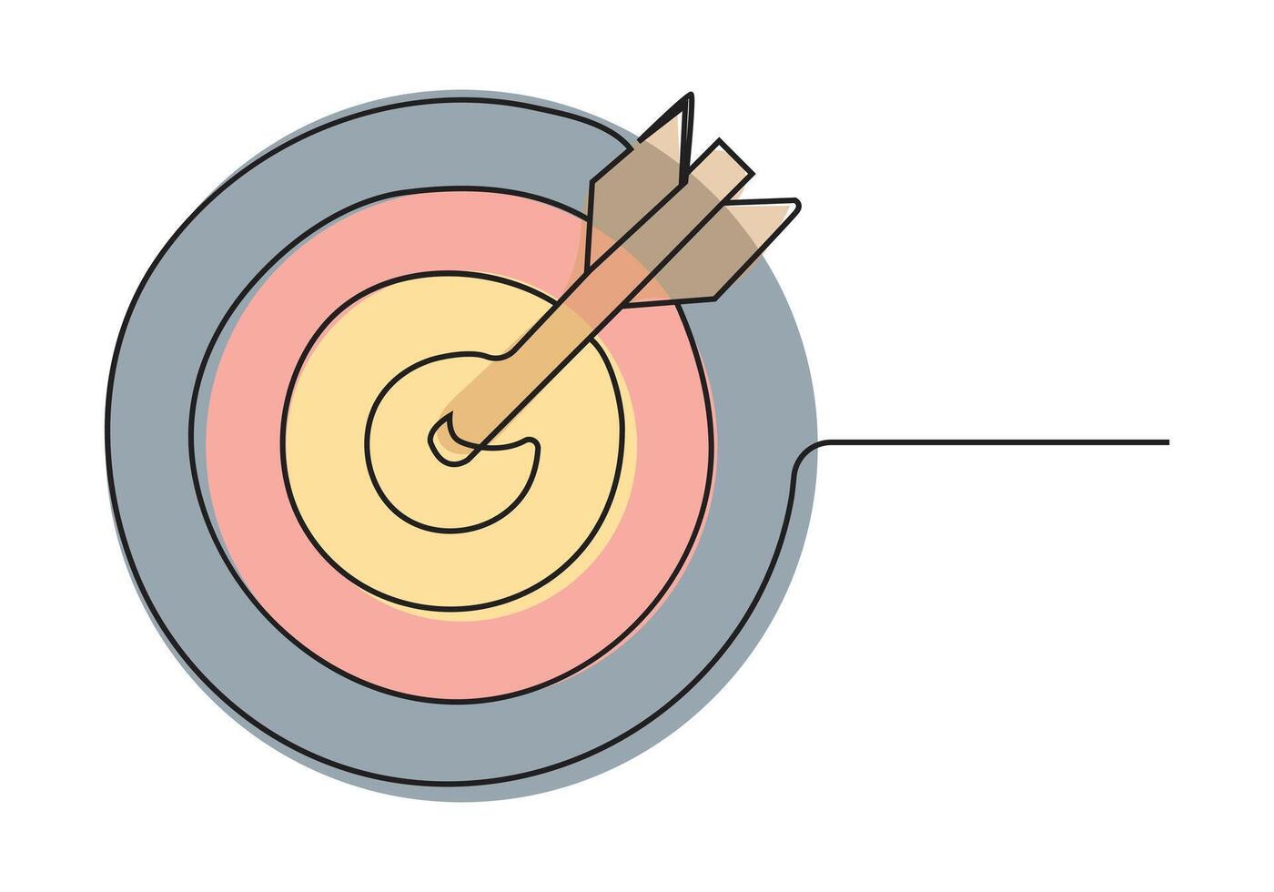 Ziel mit Pfeile im kontinuierlich Linie Zeichnung. Schuss Volltreffer. Geschäft Strategie Konzept. Pfeil im Ziel Pad. Vektor Illustration