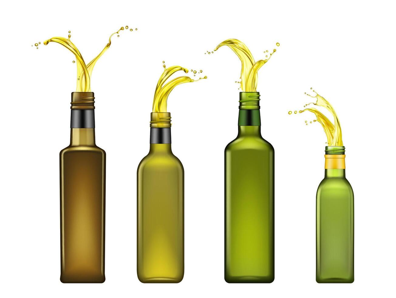 Olive Öl Flaschen mit Spritzer, Glas Flaschen vektor