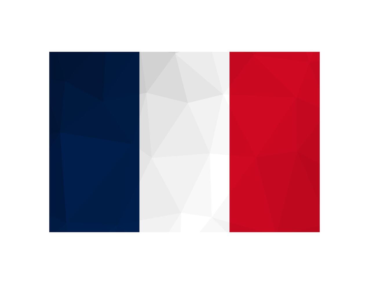 Vektor isoliert Illustration. National Französisch Flagge Vertikale dreifarbig von Blau, Weiss, Rot. offiziell Symbol von Frankreich. kreativ Design im niedrig poly Stil mit dreieckig Formen. Gradient Wirkung.