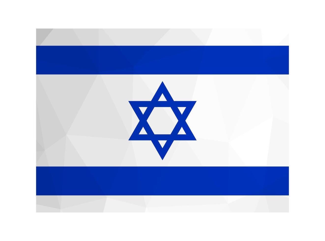 vektor isolerat illustration. nationell israeli flagga, flagga av zion med blå stjärna av david. officiell symbol av israel. kreativ design i låg poly stil med triangel- former. lutning effekt.