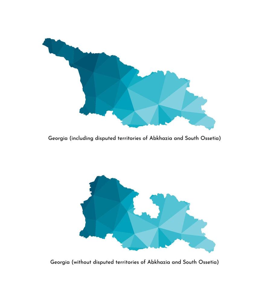 Vektor isoliert vereinfacht Blau Silhouette von Georgia Karte, einschließlich und ohne umstritten Bereich von abkhazia und Süd Ossetien. polygonal geometrisch Stil, dreieckig Formen. Weiß Hintergrund.