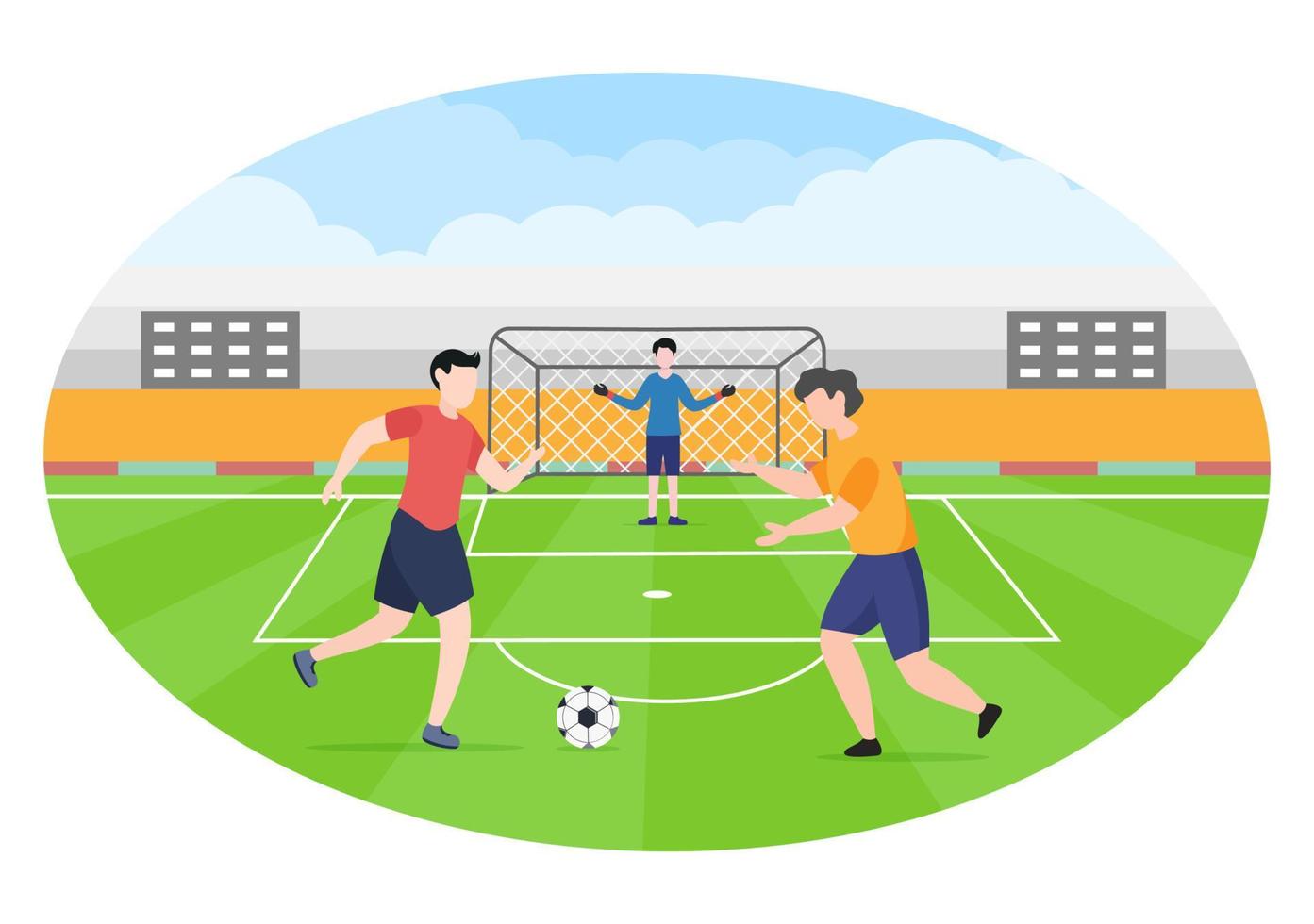 Fußball spielen mit Jungen Fußball spielen Sportuniform tragen verschiedene Bewegungen wie Treten, Halten, Verteidigen, Parieren und Angriff im Feld. Vektor-Illustration vektor