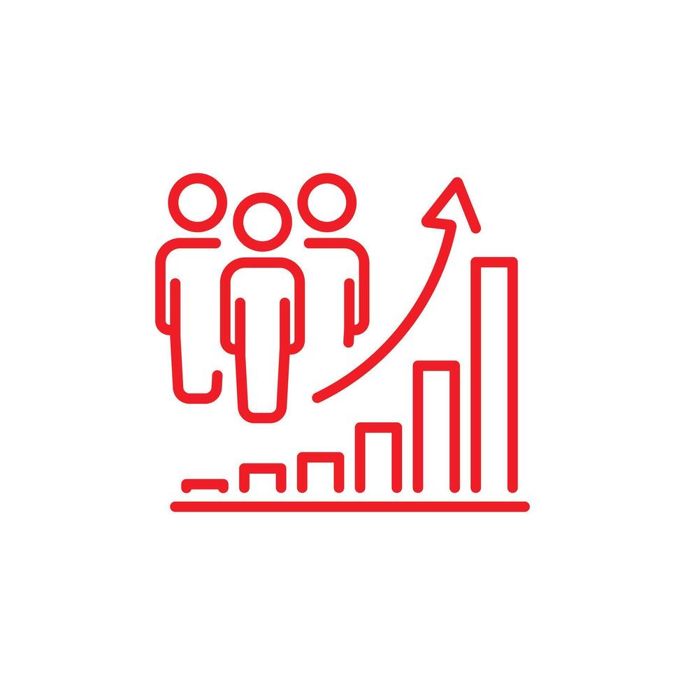 rot Population Wachstum Linie Kunst Symbol, erhöhen, ansteigen Sozial Entwicklung, global Demographie, Menschen Evolution Diagramm, dünn Linie Symbol auf Weiß Hintergrund - - editierbar Schlaganfall Vektor eps10